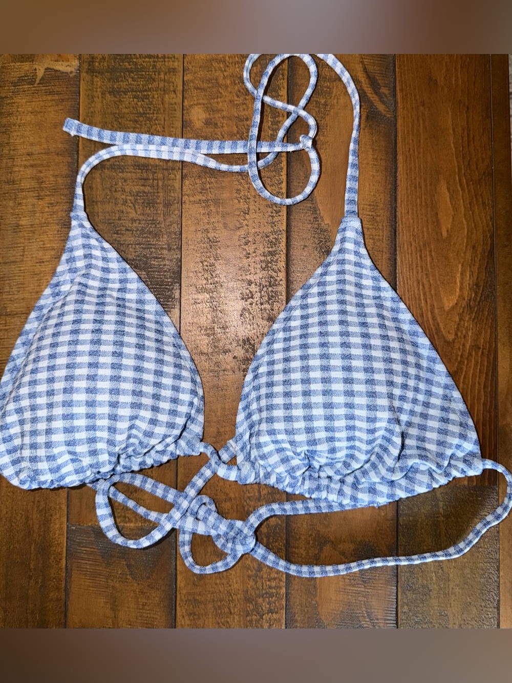 wild fable White Bikini Top with Light Blue Gingham Trim